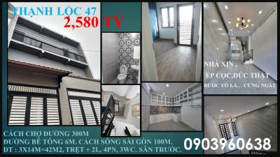 4.  THẠNH LỘC 47-41M2 THỔ CƯ- ÉP CỌC KIÊN CỐ - ĐƯỜNG 6M- 2 LẦU-4PN2,890 TỶ /CĂN