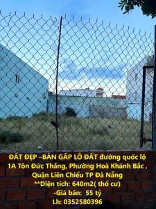 ĐẤT ĐẸP –BÁN GẤP LÔ ĐẤT Mặt Tiền Đường Quốc Lộ 1A,  P.Hòa Khánh Bắc, Q.Liên Chiểu, Tp.Đà Nẵng